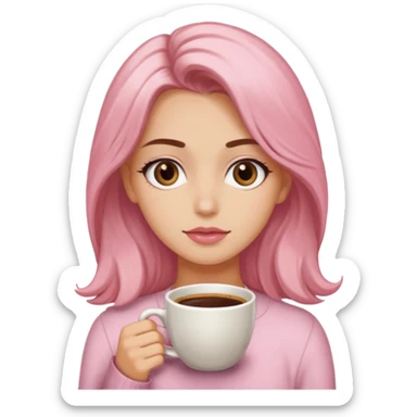 Crea una chica güerita con pelo largo café claro y raíces güeras, ojos rasgados cafés oscuros, suéter o camisa rosa claro sticker