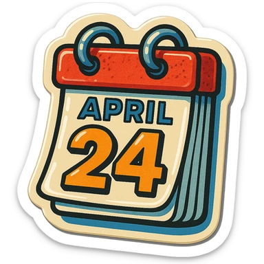 retro sticker-style illustration of a tear-off calendar page with a bold date, bold outlines, juicy colors, expressive shadows and highlights, playful and glossy look sticker