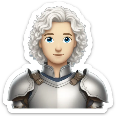 white androgynous guy white long curly hair armor blue eyes sticker