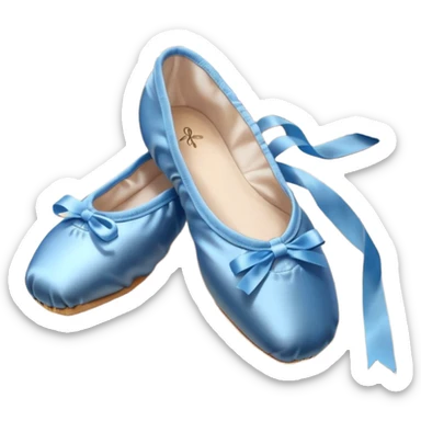 cinematic-realistic-ballet-shoes,-soft-satin-blue-pointe-shoes-with-delicate-ribbons,-resting-gently-on-a-polished-wooden-floor,-subtle-creases-in-the-fabric,-glowing-under-the-warm-golden-light-of-a-rehearsal-studio,-evoking-ele sticker