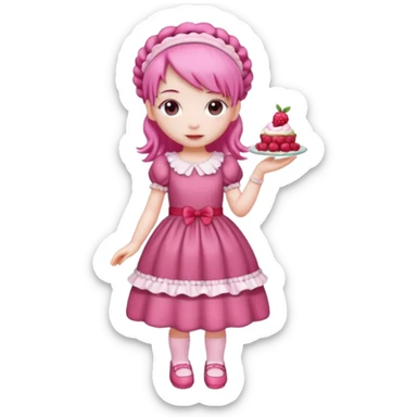 Isolated detaile illustration incredibly raspberry torte doll figurine full body with pink hair and a raspberry hairband sticker