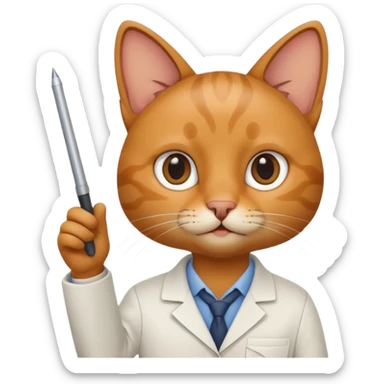 cat researcher presenting findings with a pointer sticker