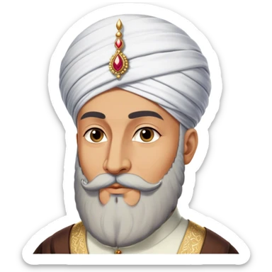 ​Cinematic Realistic Portrait of Suleiman the Magnificent, depicted as a regal Ottoman sultan adorned with a large, white, round, tall turban and a majestic grey beard, his commanding gaze bathed in warm, historic lighting that exudes timeless authority and grandeur, sticker