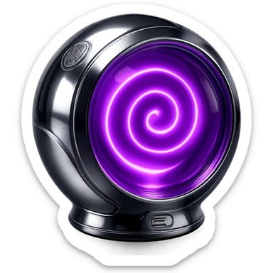 Increase the glow effect of the bright purple spiral core inside the glass-like translucent sphere, making the glow more intense and radiant, with no background. sticker