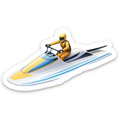 An icon showing water skis on the surface of the water, close-up, with no skier. In the background, a boat speeding away, leaving ripples in its wake. The design emphasizes the smoothness of the skis gliding on water. Transparent background highlights the thrill of water sports. sticker
