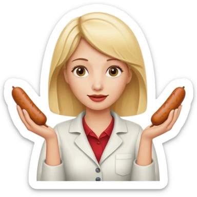 Naked blonde with both hands holding weiner sticker