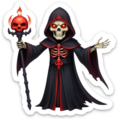 evil dark skeleton lich with black robes and red glowing eyes sticker