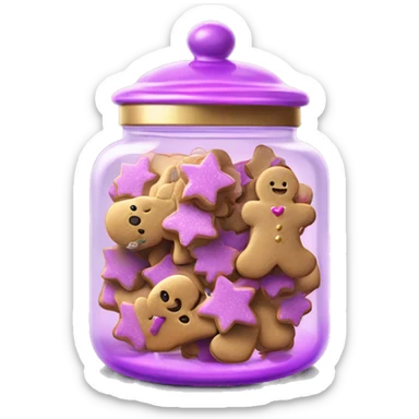 Realistic glass cookie jar with metallic pink,purple,and gold gingerbread cookies inside of it. sticker