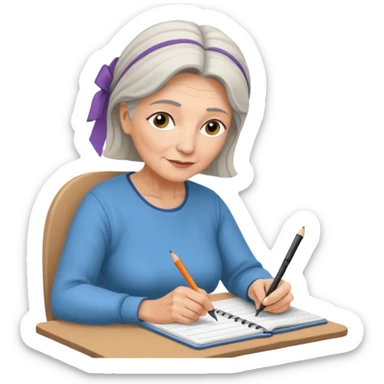 Older woman sketching in spiral pad sticker