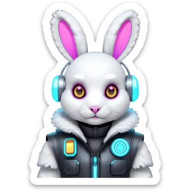 cute cyberpunk rabbit, neon ear implants, cyber armor vest, glowing circuits, futuristic vibe, 3D cartoon, mobile game icon style, clean background, no text, no watermark
 sticker