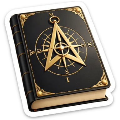 A black and gold book with an aged leather texture, embossed with an alchemical symbol, a compass, or a forging hammer, exuding wisdom, mastery, and the relentless pursuit of greatness. - book on mastery ... silhouette of a triangle  sticker