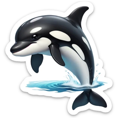 Cinematic Noble orca Portrait Emoji, Poised and majestic, with a sleek, streamlined black-and-white body, piercing intelligent eyes, and a powerful, commanding presence, Simplified yet sharp and sophisticated features, highly detailed, glowing with a soft oceanic radiance, high shine, intelligent and formidable, stylized with an air of deep-sea dominance, focused and alert, soft glowing outline, capturing the essence of an apex predator that appears ready to surge out of the waves with effortless authority! sticker