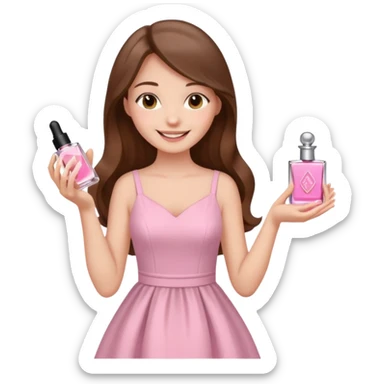 half body pretty long hair girl holding parfume with smile sticker