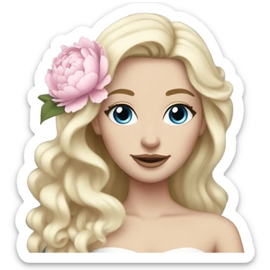 White bride with long light blonde hair and blue eyes with light pink peonies in hair white skin  sticker