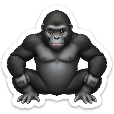 cinematic-friendly relaxed young gorilla-realistic-full-body-crouched on all fours on knuckles-emoji,-poised-with-confidence,-massive-arms-hanging-slightly-forward,-head-tilted-thoughtfully,-thick-black-fur, friendly ,-simplified-yet-realistic sticker
