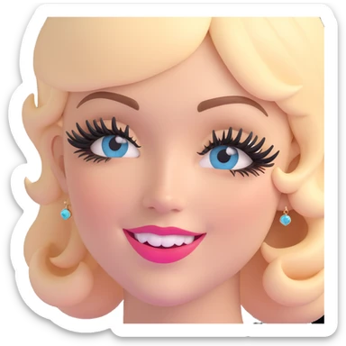 3D emoji of a smiling, feminine face with big eyelashes, no body, colorful and friendly, romantic style, with feminine accessories, motif: kiss, transparent background sticker