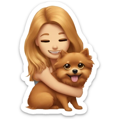 Bronde girl hugging ginger Pomeranian sticker