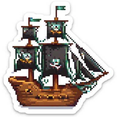 a pirate ship with black sails sticker