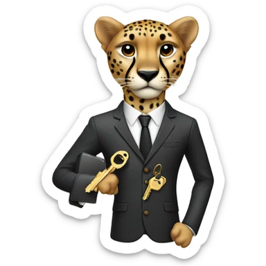cheetah in a classic suit With keys sticker