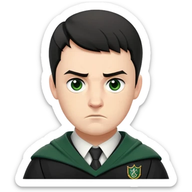 Jamie Yeates is Marcus Flint in harry potter, wear hogwarts slytherin uniform, short black hair, bulky face, often scowling or looking grumpy sticker