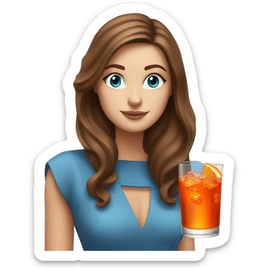 white girl with long brown hair and with blue eyes drinking an Aperol Spritz  sticker