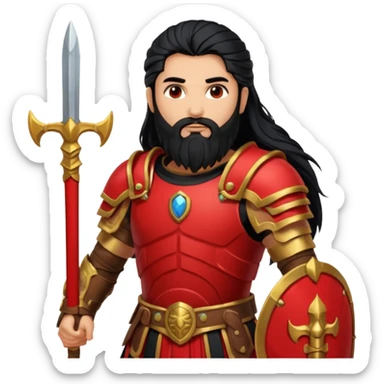 Mars, War God from Rome Mythology with long black hair and beard, red and black outfit, light tan skin sticker