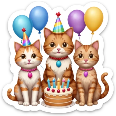 3 cats and a kitten at a birthday party sticker