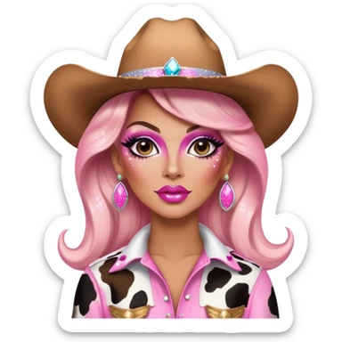 cowboy cow print pink drag queen glitter sparkles babe girl makeup diva brat sticker