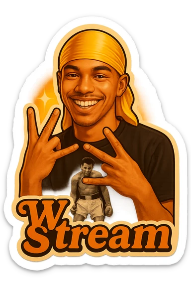 Make him Smiling 
Form a W with fingers
Change His durag To yellow
Add the words W Stream sticker