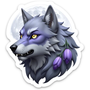 Cinematic Noble Werewolf Portrait Emoji, Formidable and majestic, with a powerful lupine silhouette in moonlit grays and silvers, featuring piercing, wise eyes and a dignified snarl that hints at untamed strength, simplified yet intricately detailed, glowing with a soft, lunar outline that encapsulates the noble duality of feral instinct and loyal guardianship! sticker