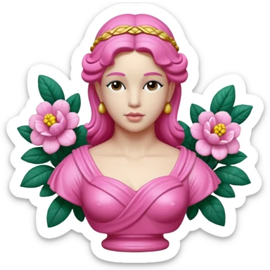 Jeff Koons style pink Grecian bust sculpture in a floral garden  sticker