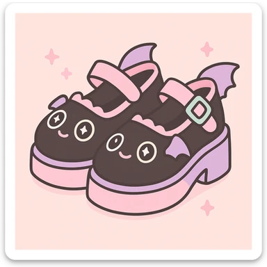Add pastel pink and pastel purple accents to the BLACKPINK-inspired gothic shoes, keep them cute and stylish, kawaii style, no hearts. sticker