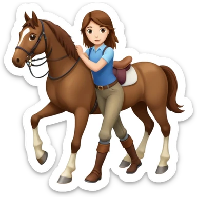 girl with brown hair doing groundwork with a horse sticker