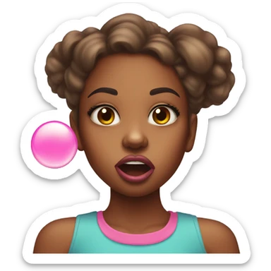 Sassy brown skin girl rolling her eyes blowing a bubble gum sticker