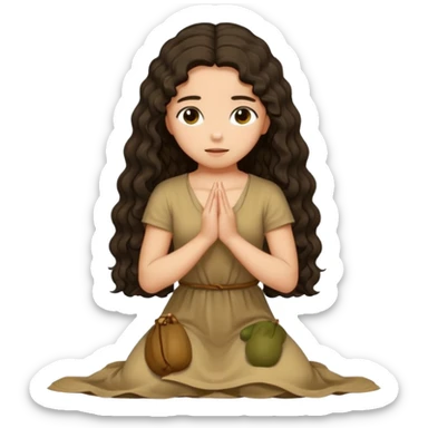 Olive toned Christian girl praying on knees to Jesus long dark curly hair in tan  sticker