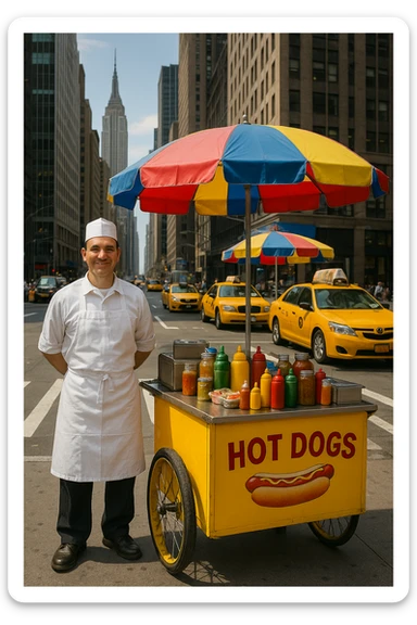 hotdog seller in New York with cart sticker