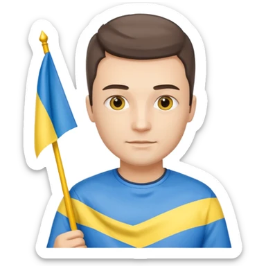 a Ukrainian man with the flag of Ukraine sticker