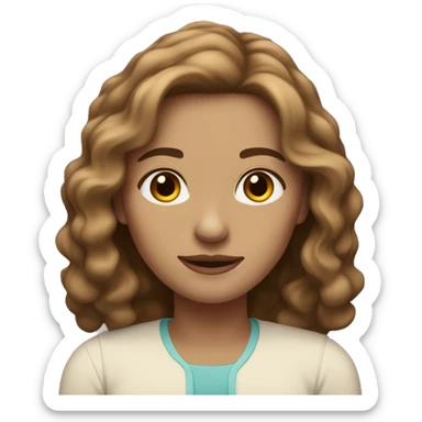 Light to medium skin tone woman with brown hair that goes a little passed her shoulders and has wavy hair sticker