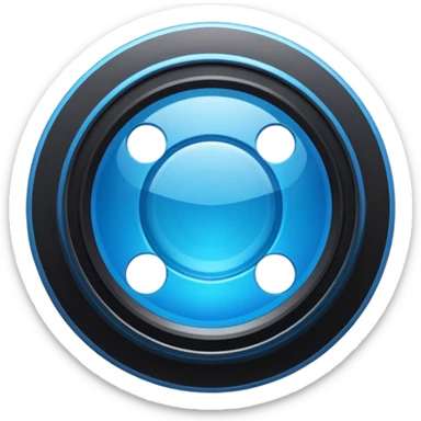 A round camera lens, minimalist, with highlights, blue sticker