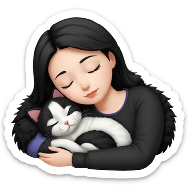 girl sleeping with black and white cat sticker