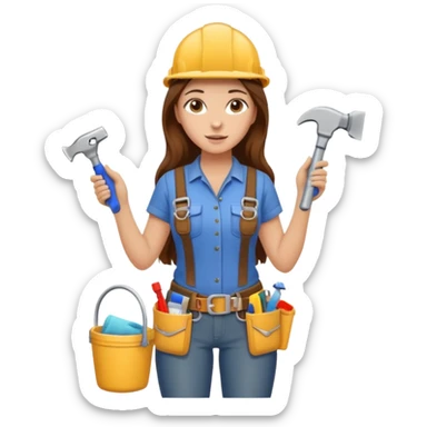 beautiful girl with long brown hair constructing new bathroom area with new shower and amenities  sticker