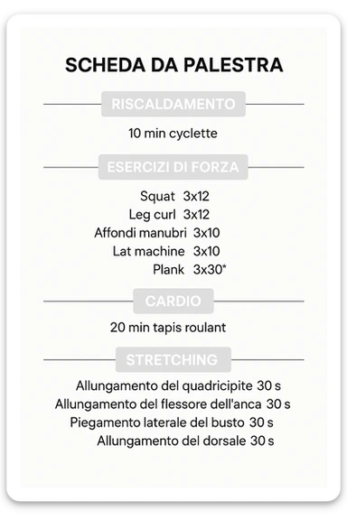 Scheda da palestra su sfondo bianco in italiano specifica per allenamento al femminile sticker