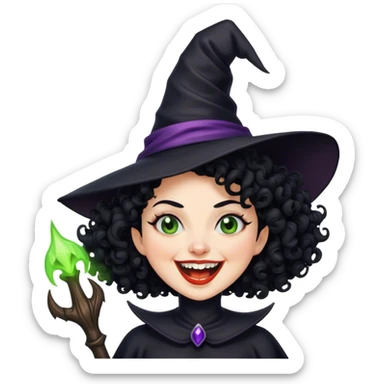 black curl hair Wicked witch laughing sticker