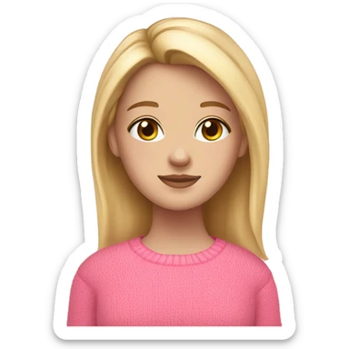 Pretty white girl with blonde layered hair and hazel eyes pink sweaters standing cozy sticker
