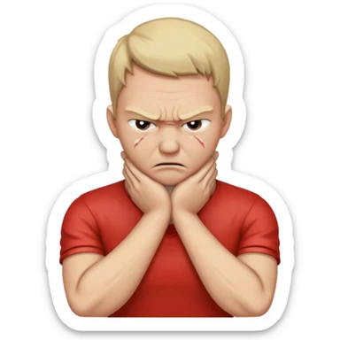Grabbing throat with hands and looking angry with arms crossed and under chin, grabbing neck sticker