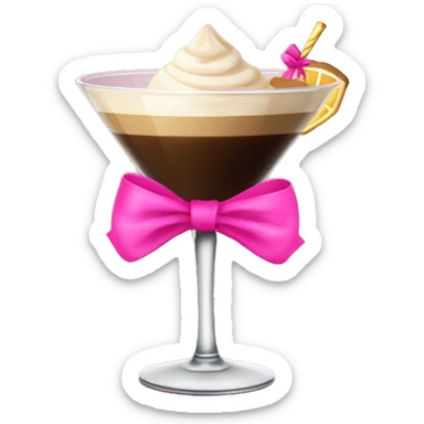 Espresso martini with a pink bow wrapped around the stand of the martini glass sticker