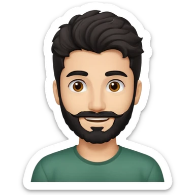 young fair skin pakistani guy smiling with black beard, wavy hair pushed back and brown eyes and thick eyebrows sticker