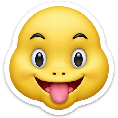 Yellow emoji face with crossed eyes, tongue sticking out to the side and licking lips, goofy silly expression, 3D emoji style, no animal features, no baby face. sticker