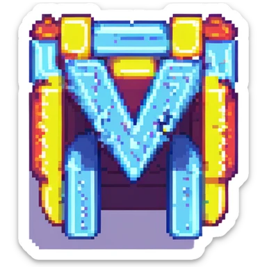 stylized pixel art capital M, blocky and colorful sticker