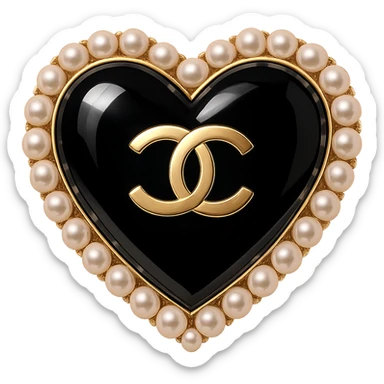 only the elegant heart with pearls and gold Chanel logo, glossy, pastel colors, realistic style, with no background. black pink,  sticker